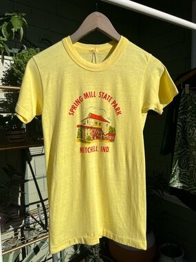 1970s Spring Mill State Park Mitchell Indiana vintage yellow t-shirt